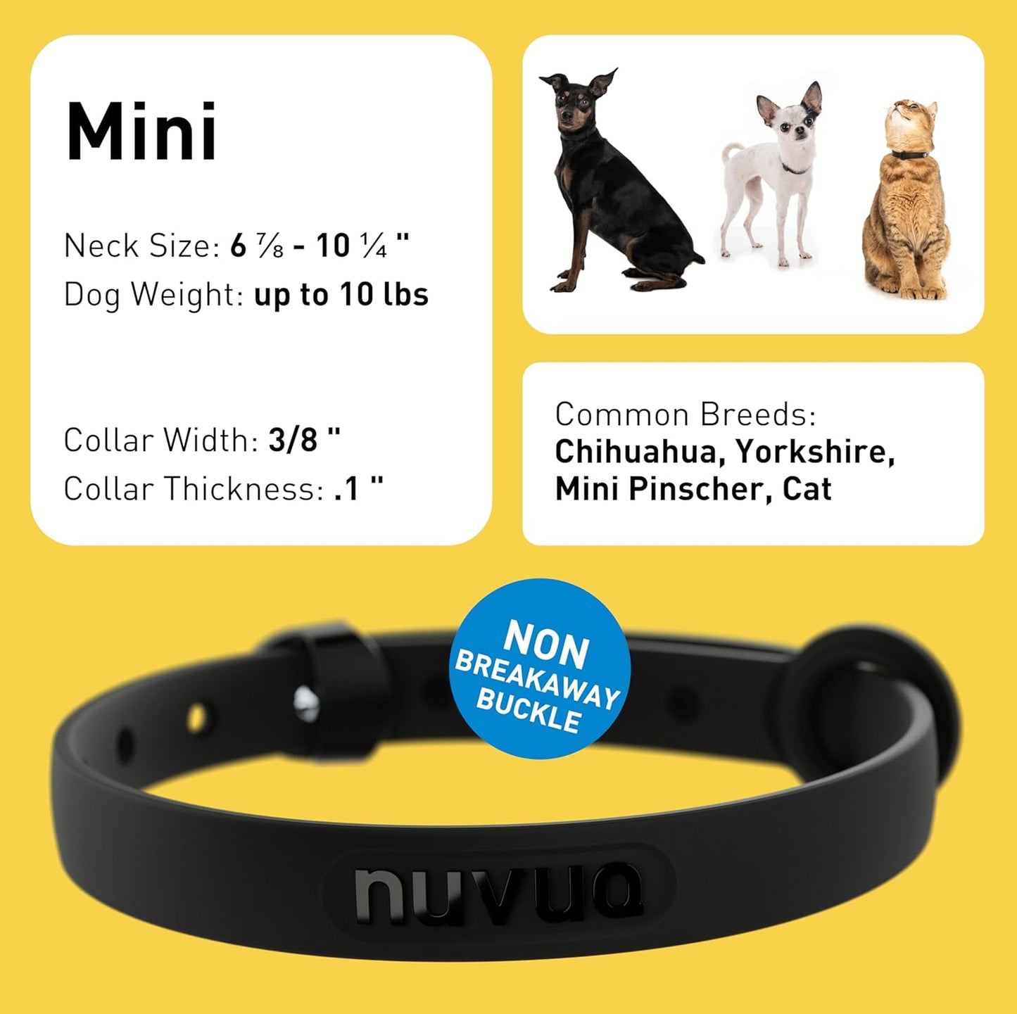 Waterproof Dog Collar - Durable, Comfortable and Adjustable Silicone Dog Collar with Wear Resistant Buckle and ID Tag Ring for Small Dogs by Nuvuq (Black, Small)