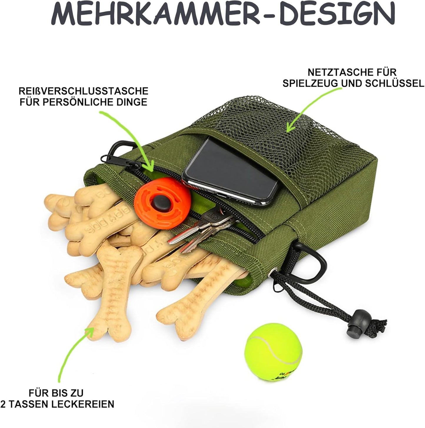 TRIPOLACO Dog Treat Pouch, Large Treat Pouches for Pet Training with Multiple Pockets, Built-in Poop Bag Dispenser & Phone Holder, 3 Wear Styles, Ideal Dog Treat Bag for Training & Walks