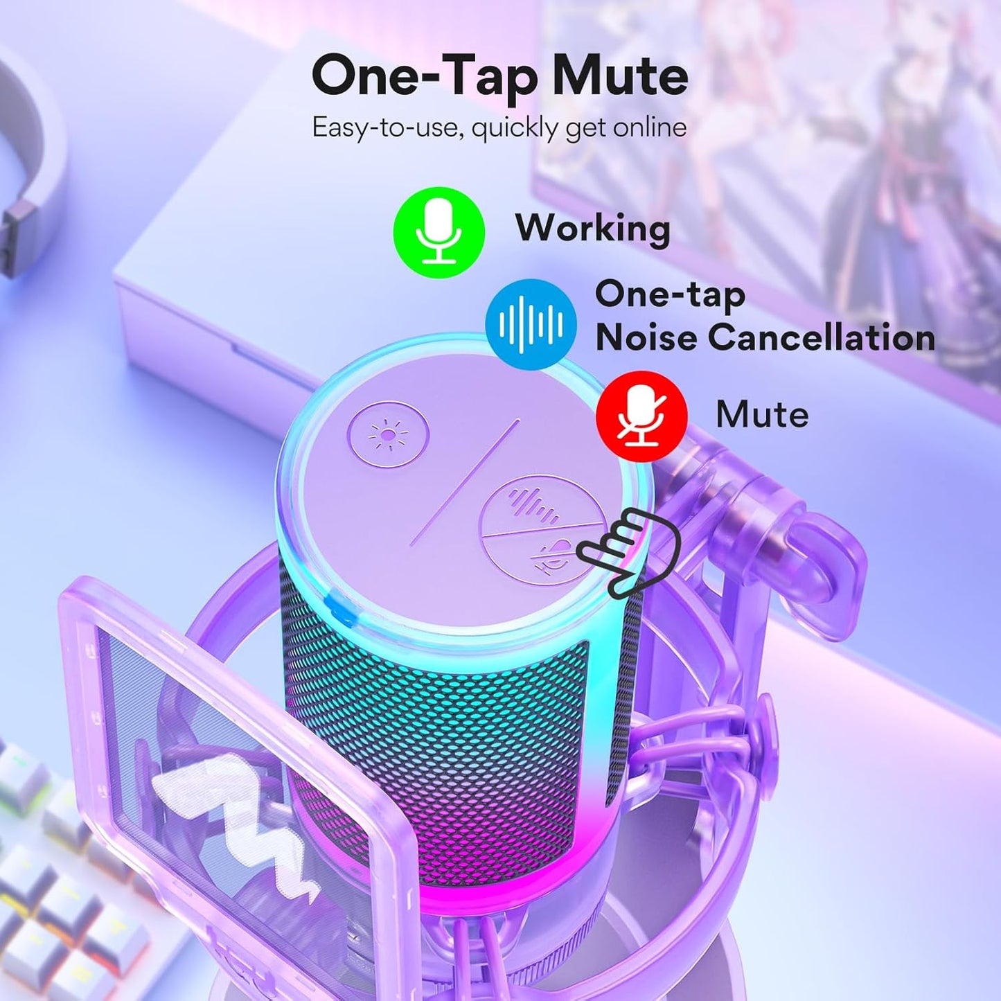 MAONO Gaming USB Microphone, Noise Cancellation Condenser mic with Mute, Gain, Monitoring, Boom Arm for Streaming, Podcast, Vocal, Twitch, YouTube, Discord, PC, Computer, PS4, PS5, Mac, DGM20S