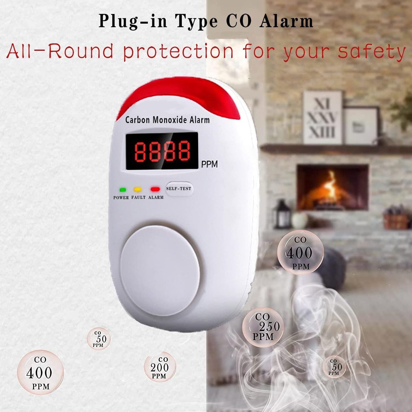 DYWL SECURITY Carbon Monoxide Detectors Portable Carbon Monoxide Detector for Travel Carbon Monoxide Detector Plug in Wall with LED Digital Display Voice Light Plug and Play - 1 Pack