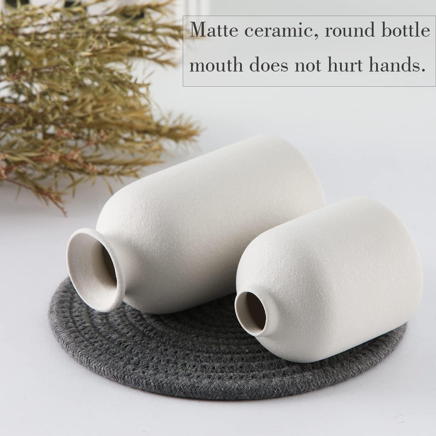 CEMABT White Ceramic vase Set-3 Small Flower vases for Decor,Modern Boho Farmhouse Home Decor,Decorative vase for Pampas Grass&Dried Flowers,idea Shelf,Table,Bookshelf ,Entryway- Distresse