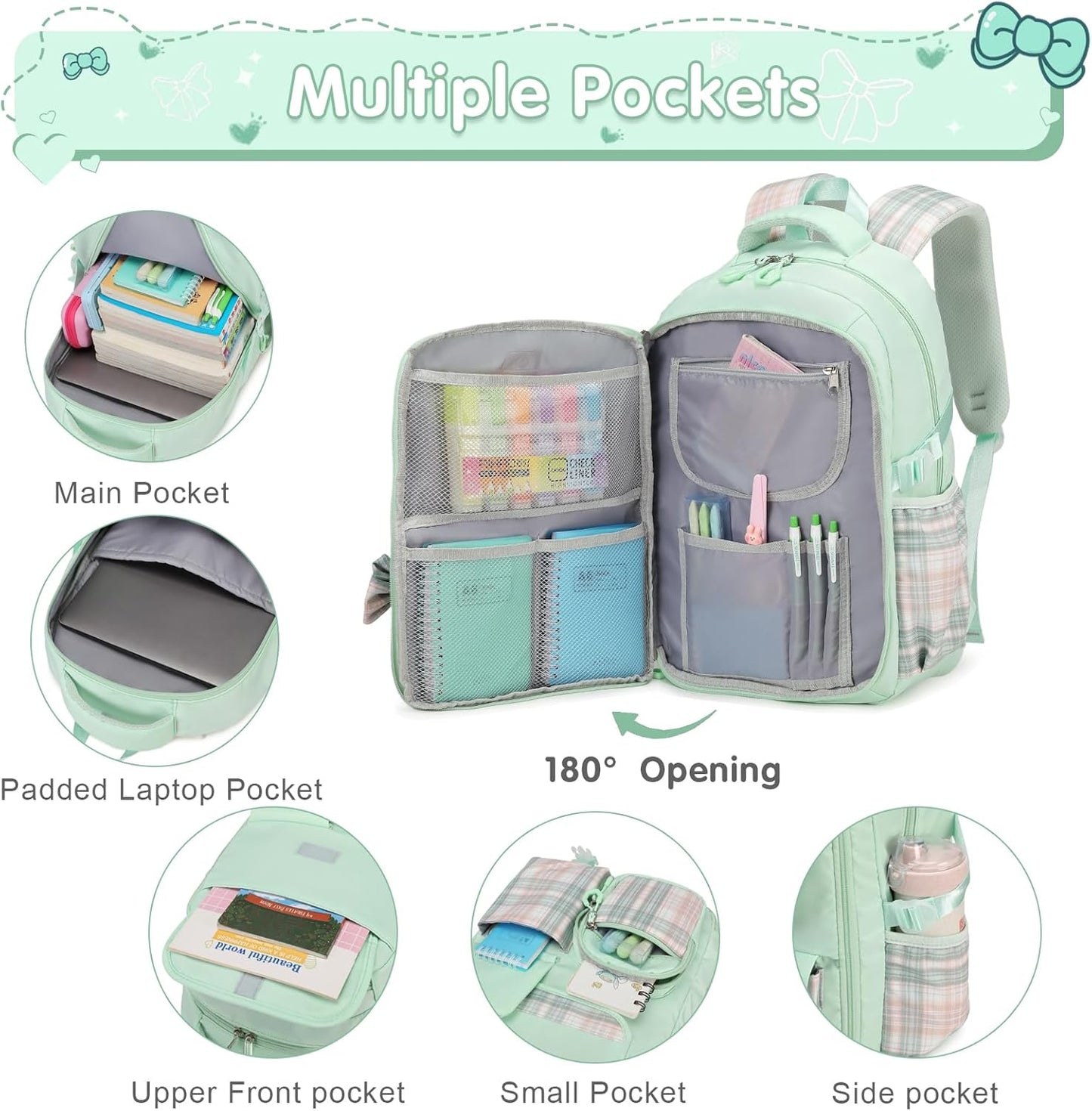ACESAK Girls Backpack - 3PCS Backpack for Girls Cute School Backpacks for Girls Kindergarten