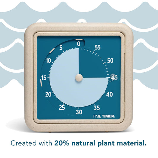 Time Timer® Retro 8 inch Eco Edition Visual Timer - 60 Minute Desk Countdown Clock Made with at Least 20% Natural Plant Material- Blue Water