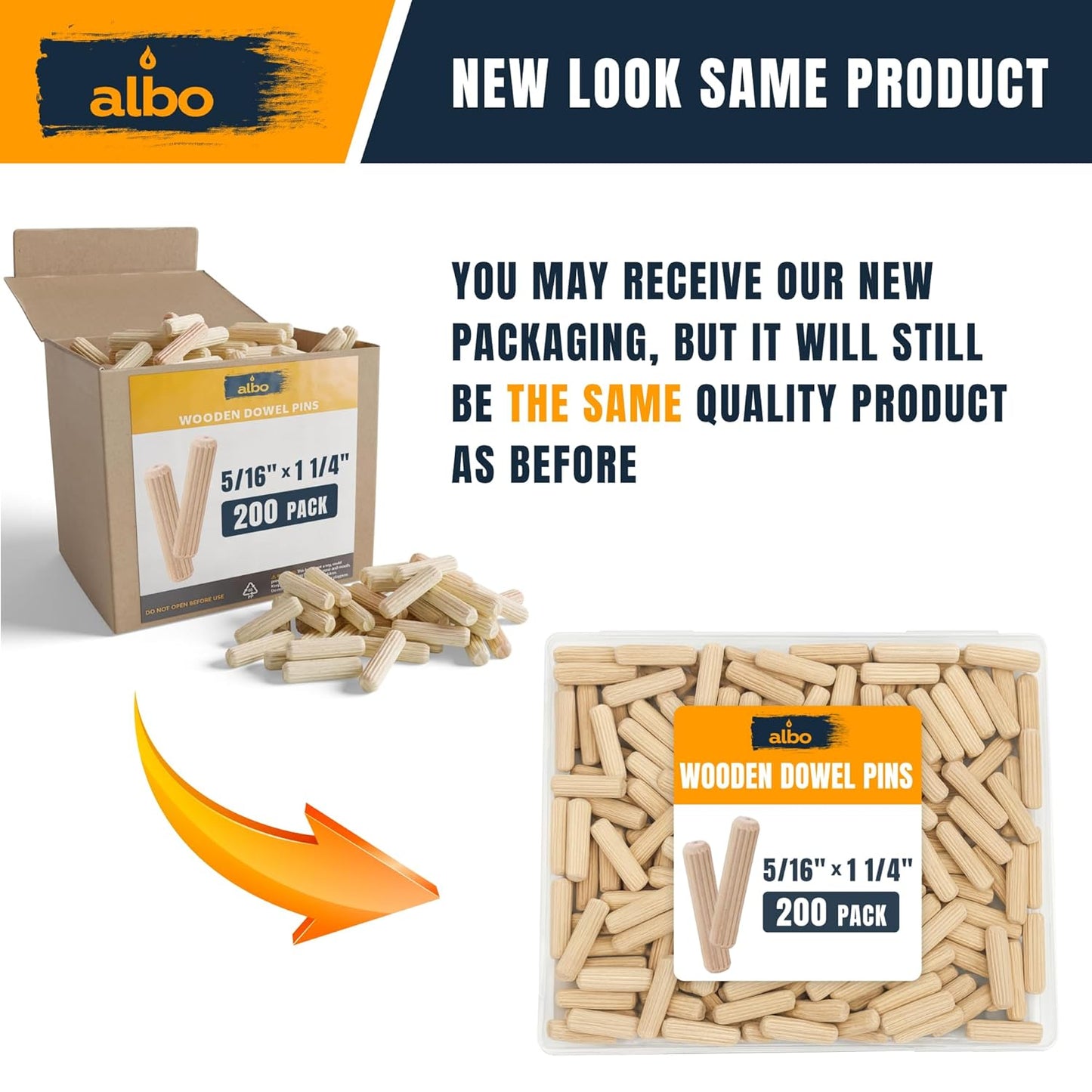ALBO Wooden Dowel Pins 100 Pack Assorted Sizes 1/2 + 3/8 + 5/16 + 1/4 inch Fluted Wood Dowels Rods Hardwood Crafts Dowel Pegs