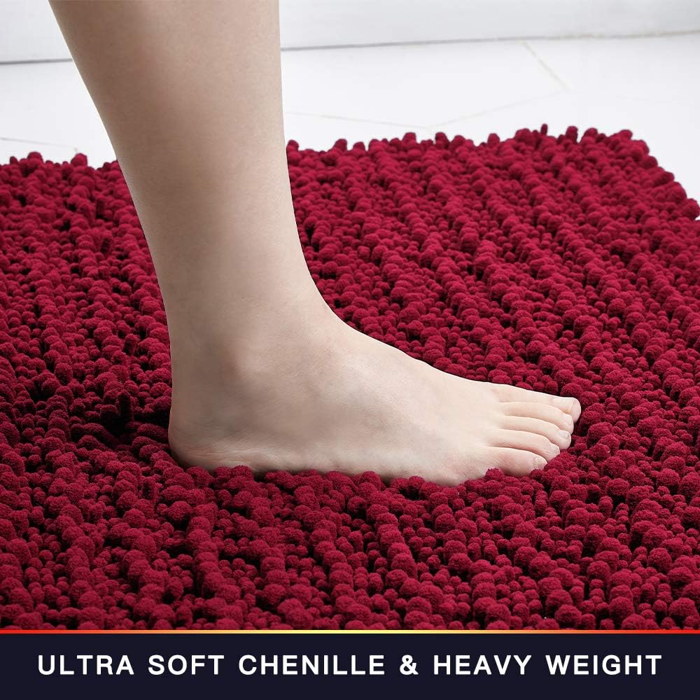 Walensee Bathroom Rug Non Slip Bath Mat (24x17 Inch Blush) Water Absorbent Super Soft Shaggy Chenille Machine Washable Dry Extra Thick Perfect Absorbant Best Small Plush Carpet for Shower Floor