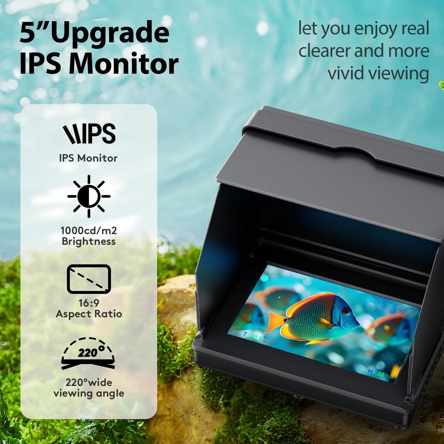 Fourq Underwater Fishing Camera, Fishing Camera with Infrared Night Vision Light, Portable Fish Finder with 100ft Cable, 5 Inch LCD and Upgraded HD Lens for Ice Lake Boat Kayak Fishing