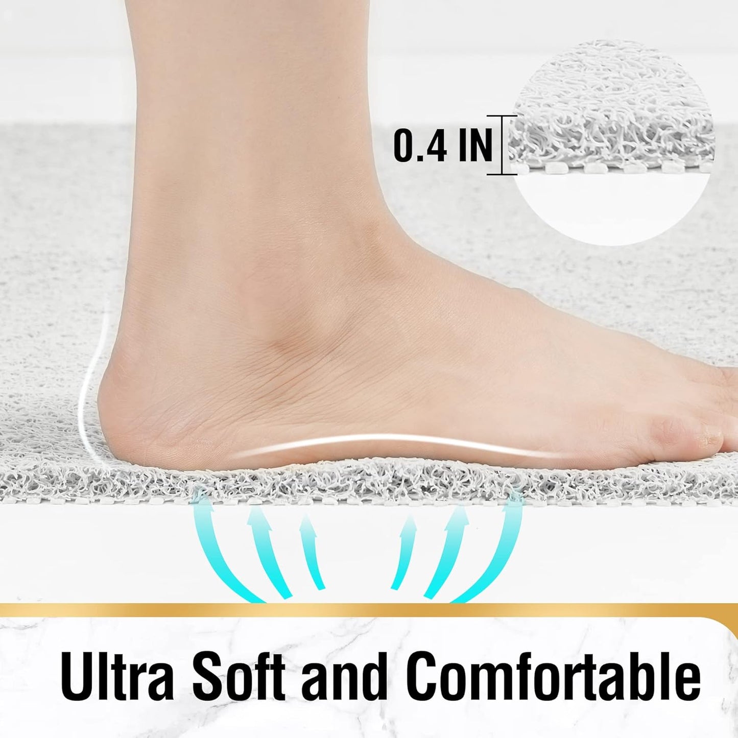 HITSLAM Shower Mat Non Slip, 24 x 16 Inch Bathtub Mat Non Slip with Drain, Soft PVC Loofah Bath Mat for Tub, Quick Drying Bathroom Shower Mat, Grey