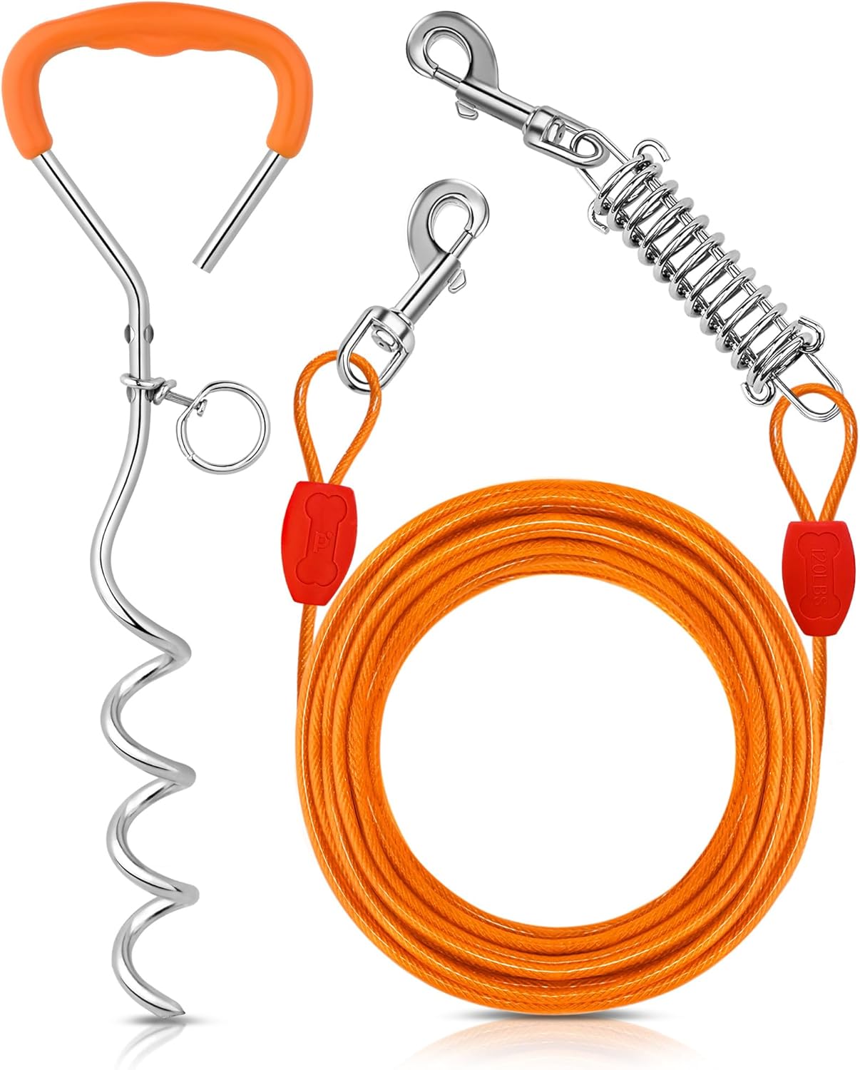 Petbobi Dog Tie-Out Cable and Stake - 30ft Heavy Duty Cable with Spring, No Tangle, 16in Ground Stake, Ideal for Yard, Camping and Beach, Suitable for Small Medium Large Dogs Up to 120 lbs, Blue