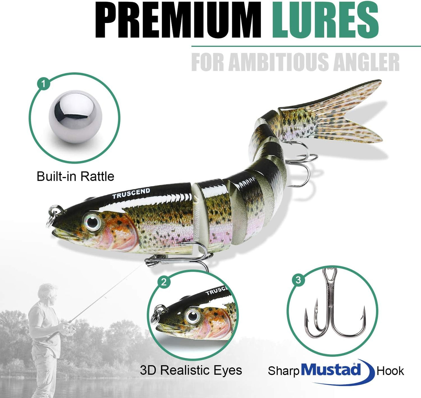 TRUSCEND Swimmax for Freshwater and Saltwater, Lifelike Fishing Lures for Bass Trout Crappie Walleye Pike Bluegill Salmon, Swimbait for Bass Fishing, Amazing Fishing Gear Gifts for Family Fishing