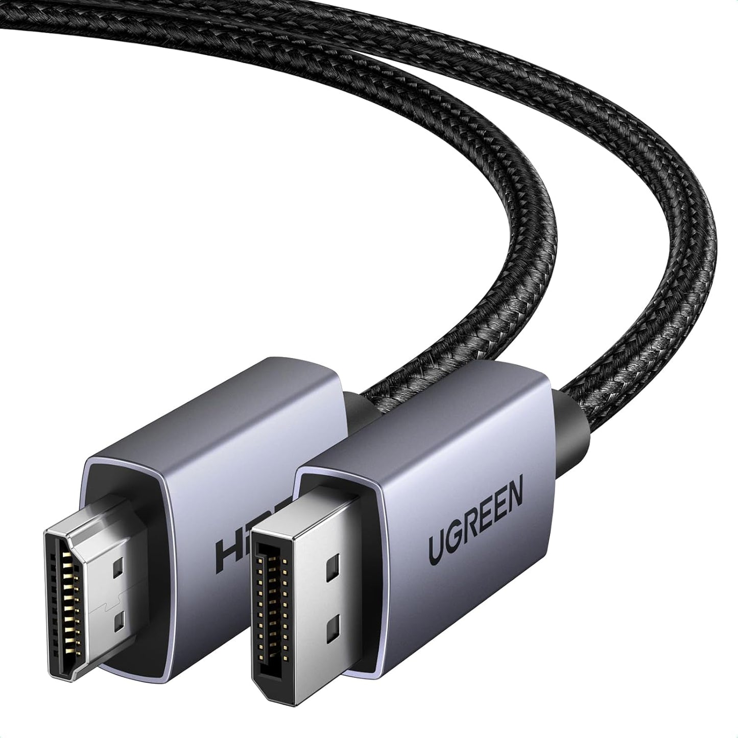 UGREEN 4K DisplayPort to HDMI Cable 1080P@120Hz, DP 1.2 Cord Alu Braided Unidirectional Compatible with Monitor, Desktop, HDTV, Laptop, AMD, NVIDIA, 6FT