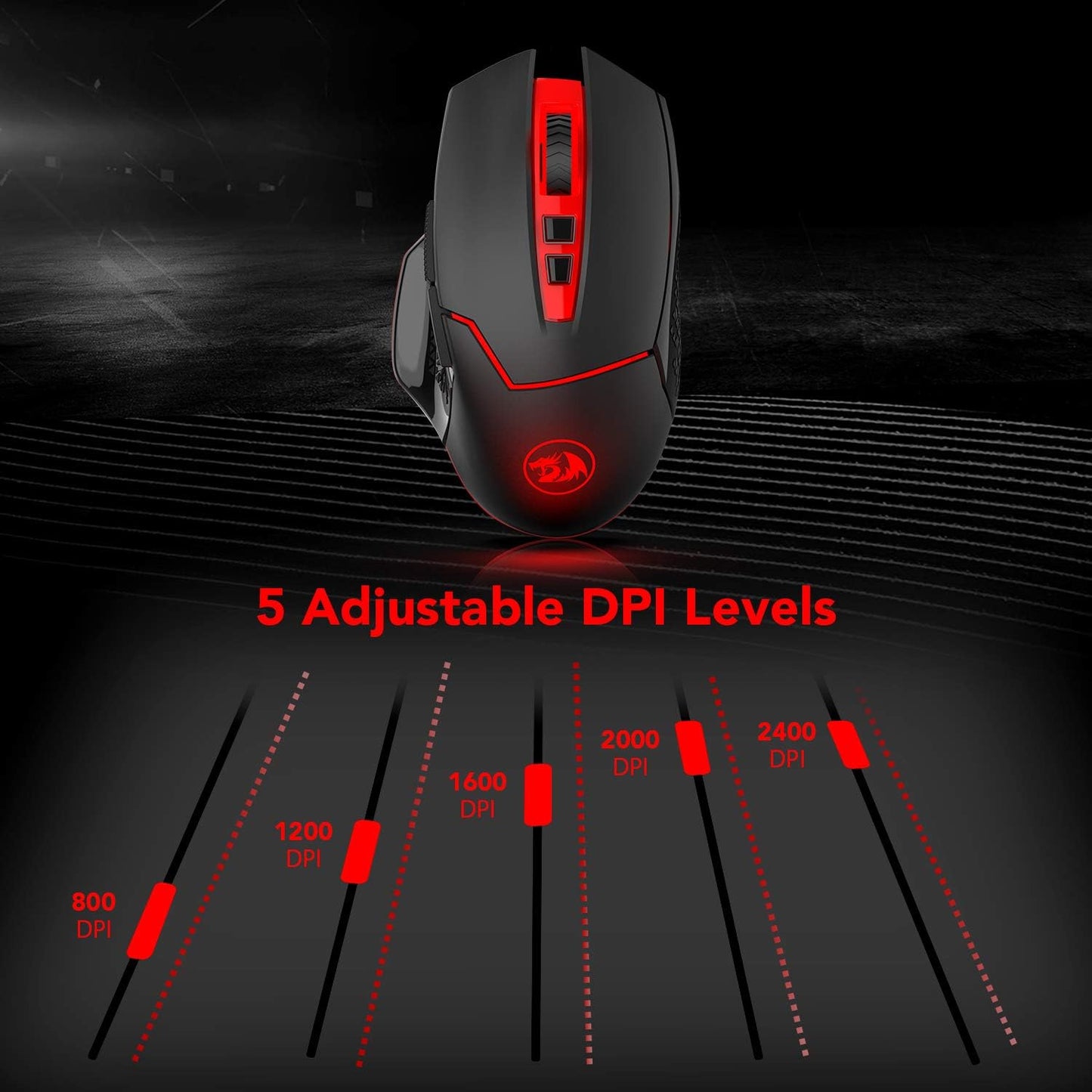 Redragon M690-1 2400 DPI Optical 2.4G Wireless Gaming Mouse, 5 Adjustable DPI Levels Portable Gaming & Office Mice with 8 Buttons and USB Receiver for Desktop, MacBook, Notebook, PC, Laptop, Computer