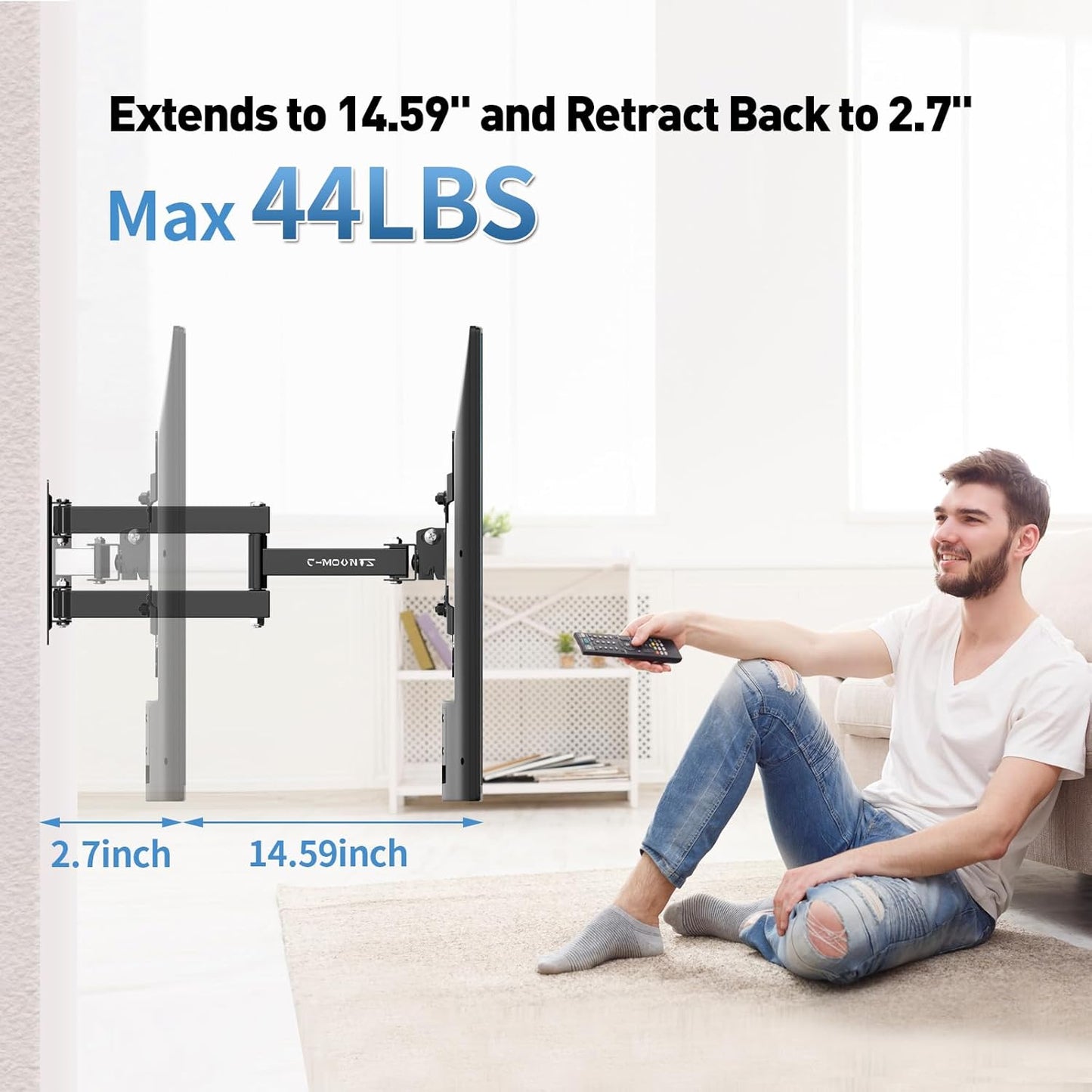 Full Motion Articulating TV Wall Mount Bracket with Swivel Tilt Extension & Rotation, Adjustable Arms for 13-42 Inch Flat/Curved LED LCD TVs & Monitors, Max 44lbs VESA 200x200mm