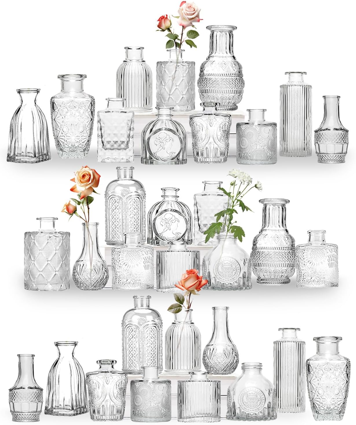 Sawoake Mini Bud Vases As Wedding Centerpieces for Tables,Clear Bud Vases for Flowers,Small Flower Vases Suitable for Birthday Party,Anniversary,Wedding Reception,Baby Shower (Clear-12PCS)