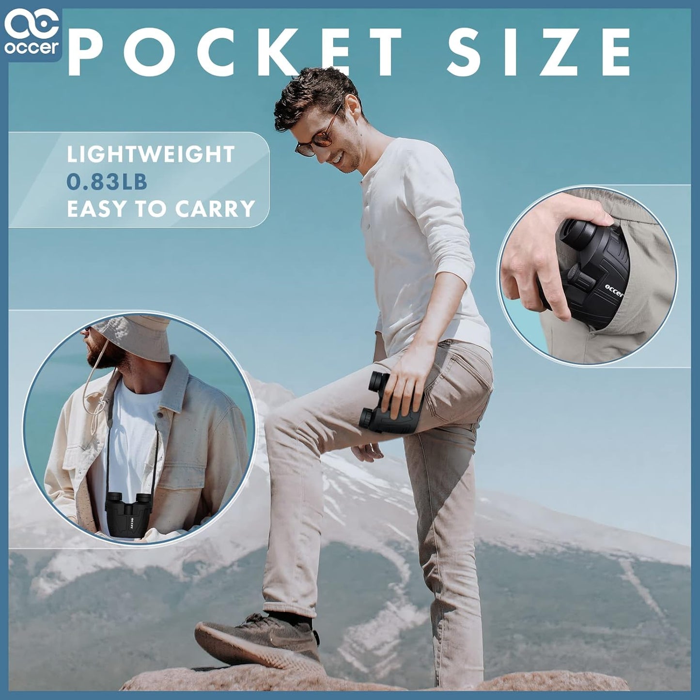 Occer 12x25 Compact Binoculars for Adults Kids, Small Binoculars with Large View Clear Low Light Vision,High Power Lightweight Binocular Easy Focus for Hunting, Bird Watching, Travel, Hiking,Sports