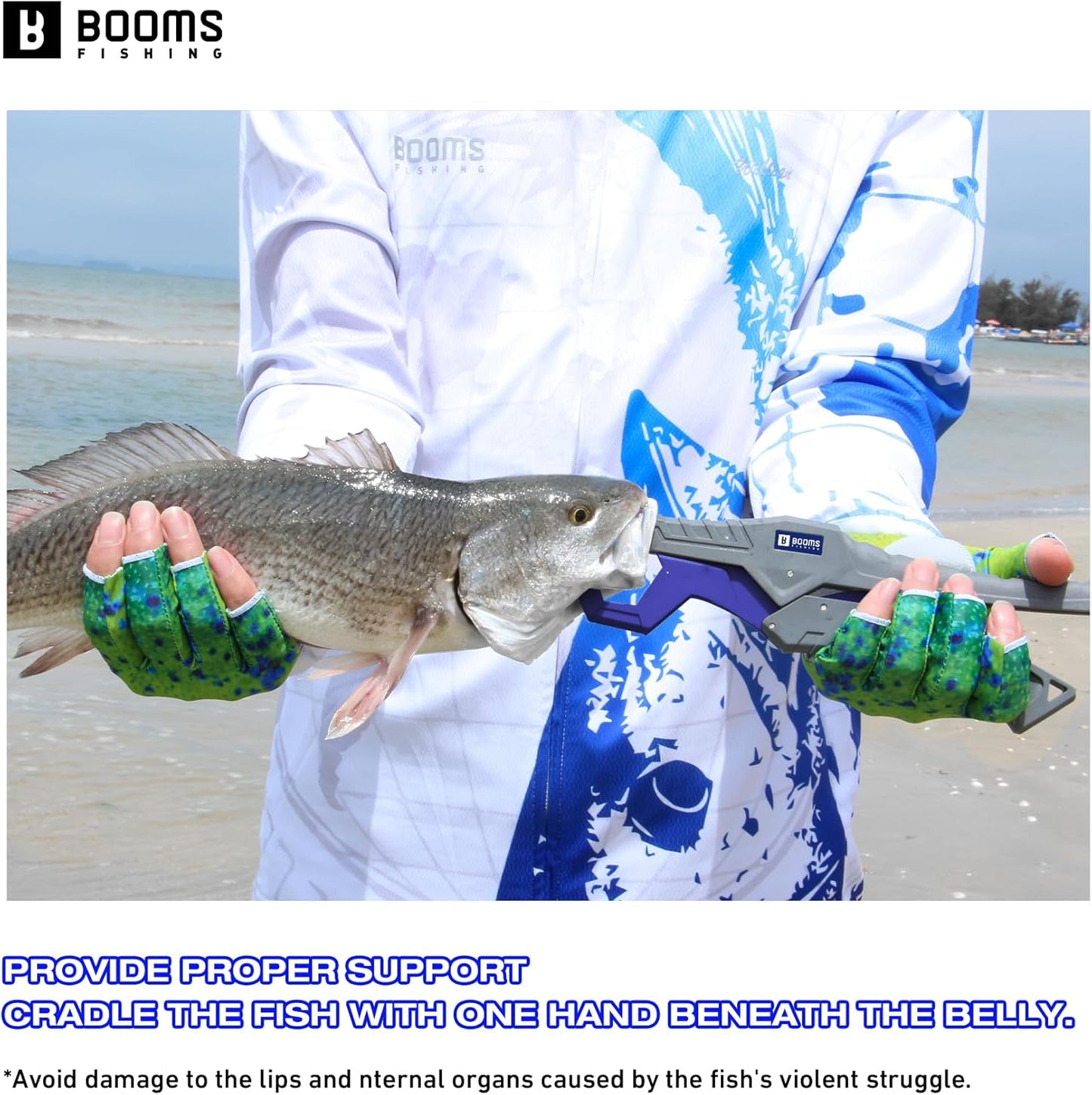 Booms Fishing G05 Fish Lip Gripper Saltwater, 9.4" Plastic Catfish Grippers Pliers, Fish Grabber Tool with Lanyard, Fish Grips for Kayak Fishing Accessories, Great Fish Holder for Caught Fish
