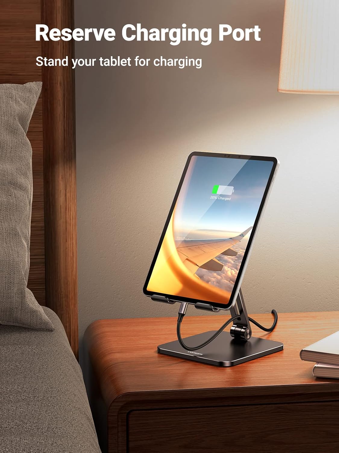 UGREEN Tablet Stand for Desk, Aluminum Stand for iPad Extended Height, Adjustable Foldable Portable Desktop Stand Holder for iPad Pro 12.9 11 9.7 10.5 iPad Air Mini Galaxy Surface iPhone 14 Pro, Grey
