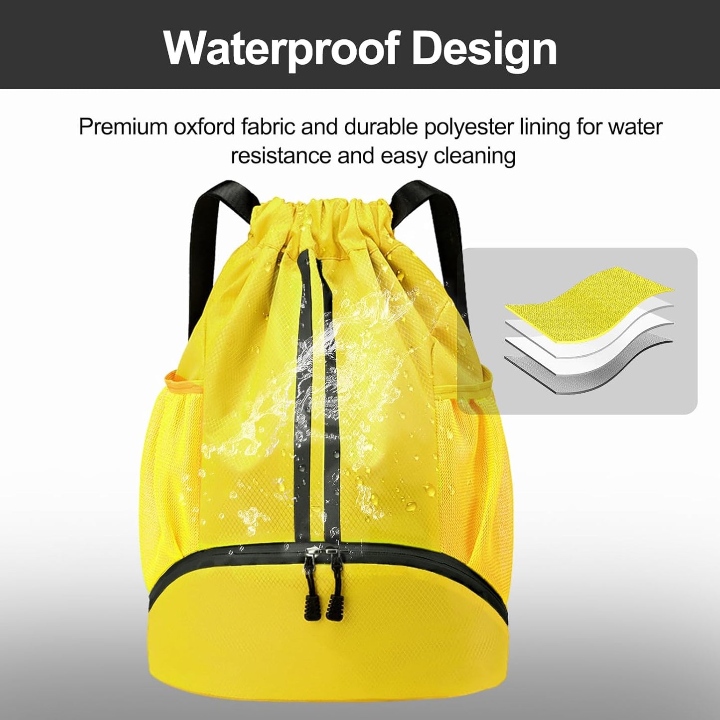 Hoedia Sports Drawstring Backpack - String Swim Gym Bag with Shoes Compartment and Wet Proof Pocket for Women/Men