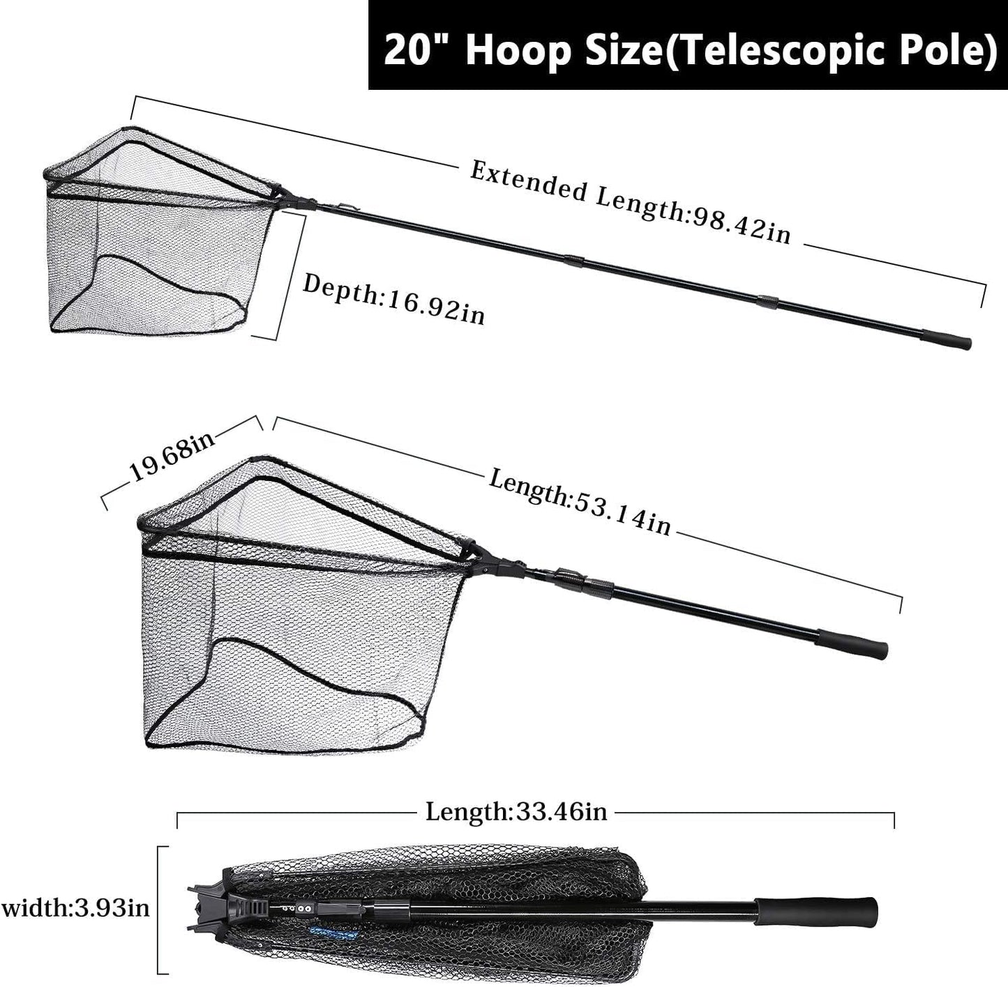 SAN LIKE Fishing Net Telescopic Landing Nets Folding Rubber Fish Net Rubber Coated Landing Net with Adjustable Sturdy Pole Handle for Saltwater Freshwater Bass Trout Fishing Easy Catch & Release