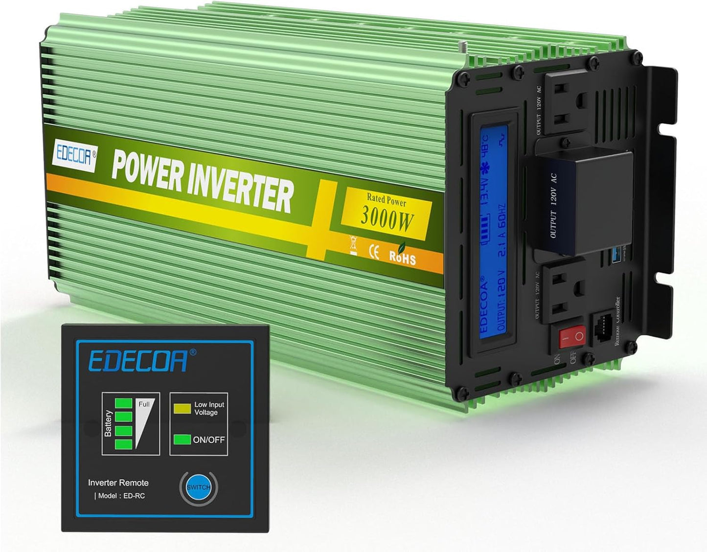 EDECOA 3000 Watt Power Inverter DC 12V to AC 110V 120V 3000W Converter for Car Truck RV with LCD and Dual USB Romte Controller (ETRC Remote)