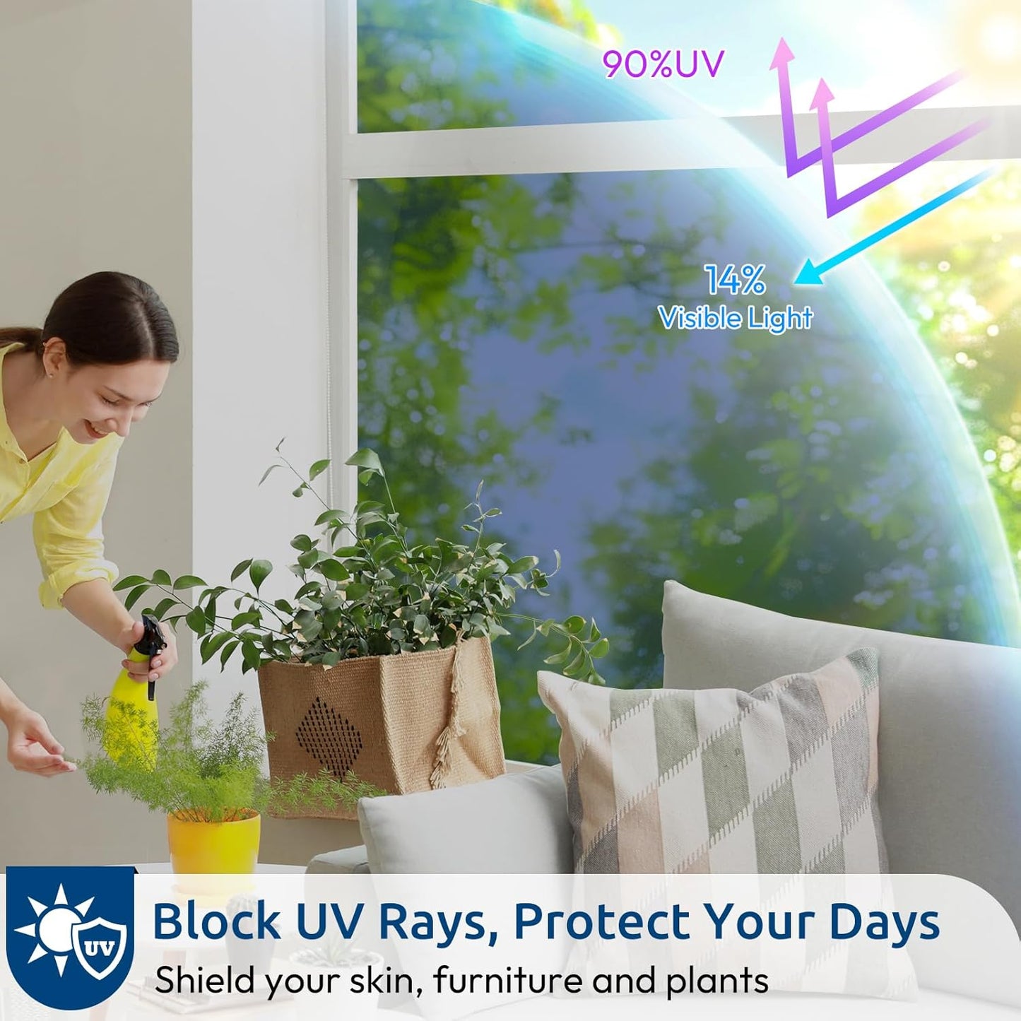 rabbitgoo Window Films for Privacy, Static Cling Frosted Glass Sticker, Non-Adhesive Privacy Film Sun Blocking Window Covering Frosting Vinyl Bathroom Sliding Glass Door, 44.5 x 200cm, Pure Frosted