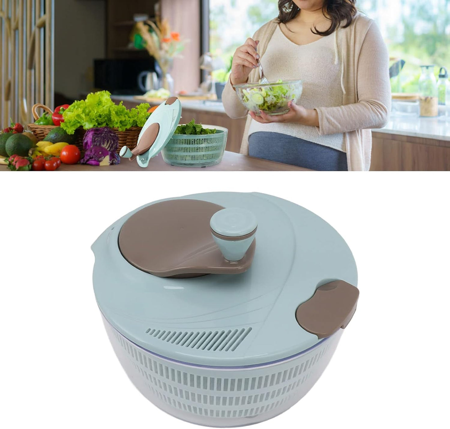Salad Spinner Lettuce Washer with Drain Bowl Colander Handle, Veggie Dryer Fruit Washer Drainer for Cleaning Drying Greens Vegetables Fruits(Green)