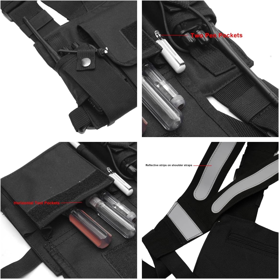 Klykon Radio Chest Harness,Single Pack Pouch Holster Vest Rig for Motorola,Midland,Kenwood,Baofeng,Retevis Walkie Talkies