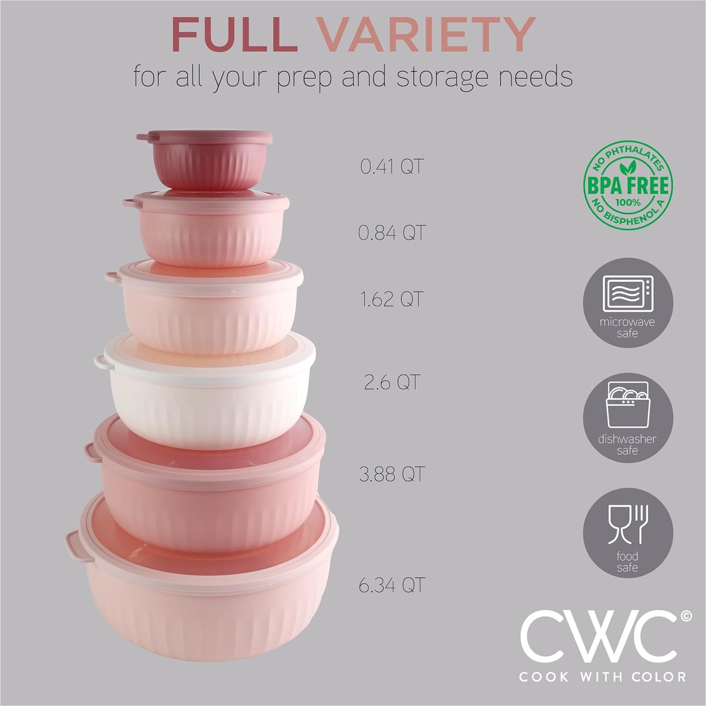 COOK WITH COLOR Prep Bowls with Lids- 8 Piece Nesting Plastic Small Mixing Bowl Set with Lids (Teal Ombre)