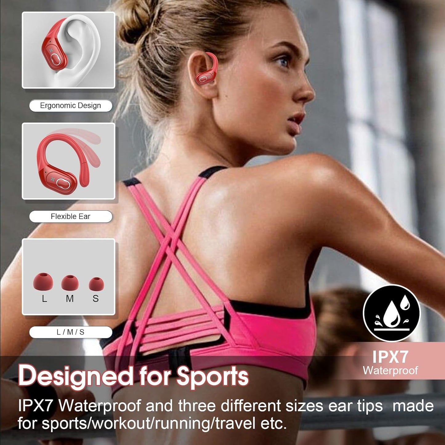 STECEi Wireless Earbuds 75hrs Bluetooth 5.4 Headphone Sport, Bluetooth Earbuds HiFi Stereo Over Ear Bud with Earhooks, ENC Noise Cancelling Mic, IP7 Waterproof Wireless Earphone for Workout/Running - PuriLite