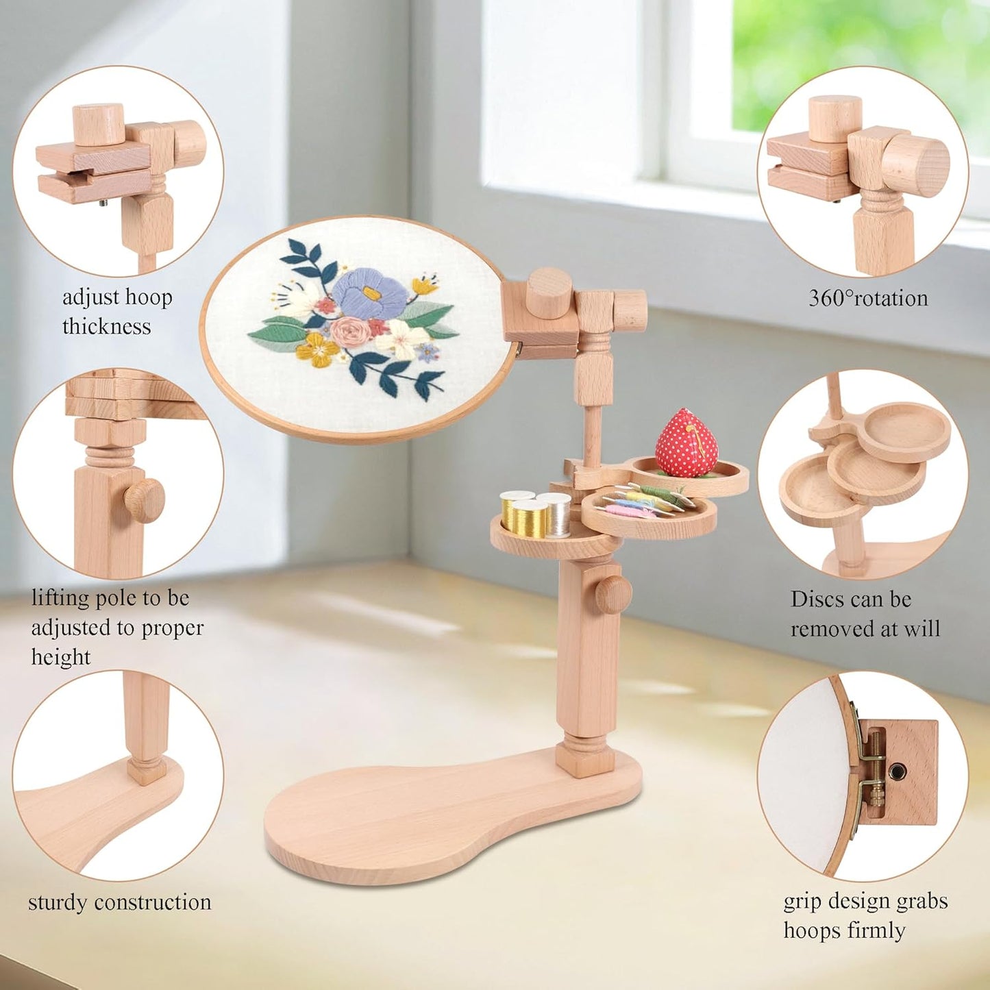 Purilite Select Adjustable Beech Wood Embroidery Hoop Stand