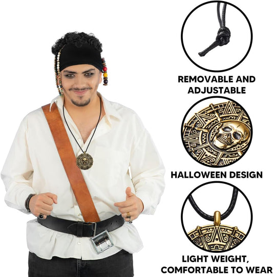 Spooktacular Creations Halloween Pirate Coin Necklace Pirate Skull Necklace for Men Women Pirates Costume Accessories - PuriLite