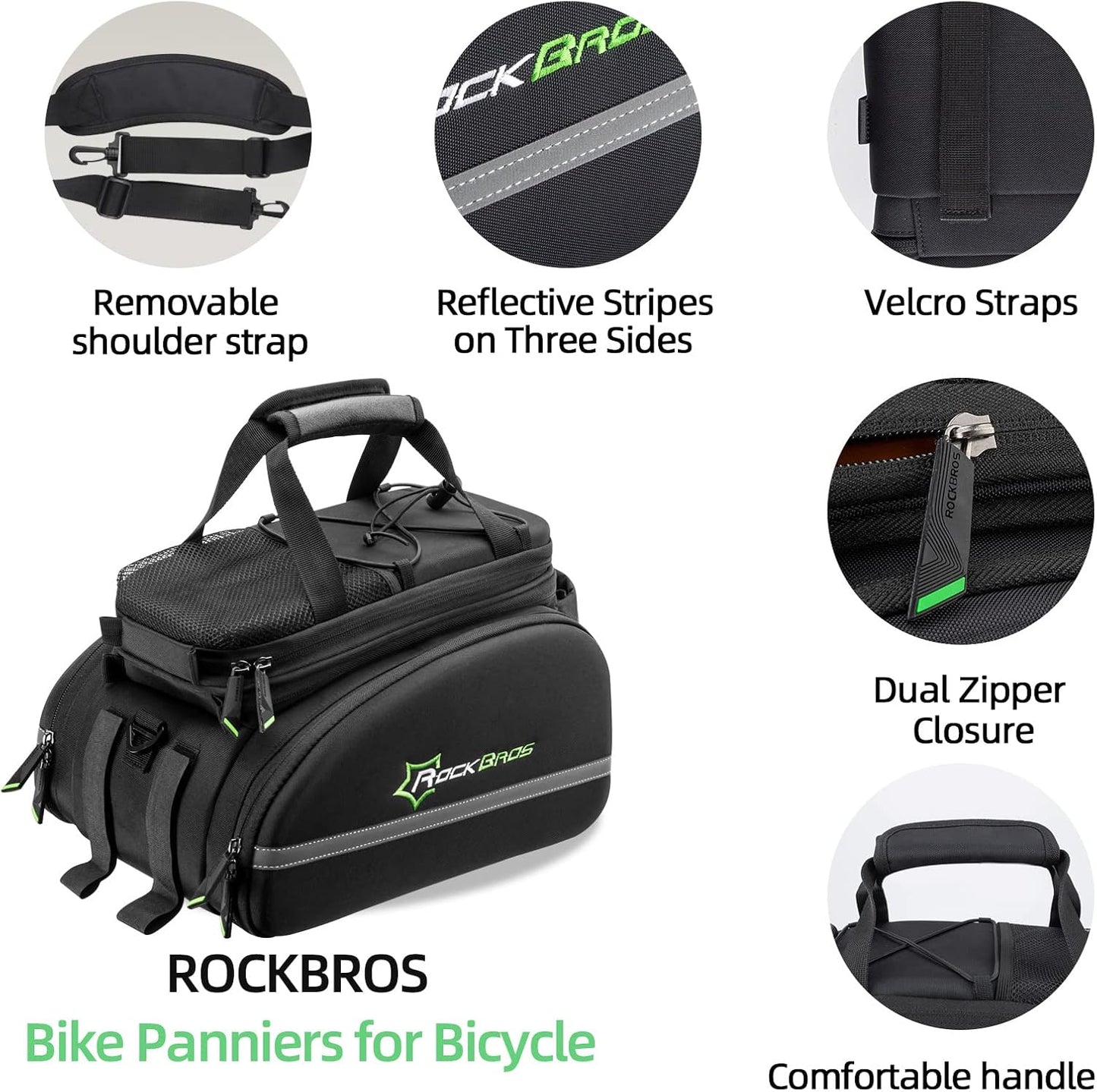 ROCKBROS Bike Panniers for Bicycle, Bike Trunk Bag Rear Bike Rack Bag for Travel Bicycle eBike Accessories Cargo Carrier Bag