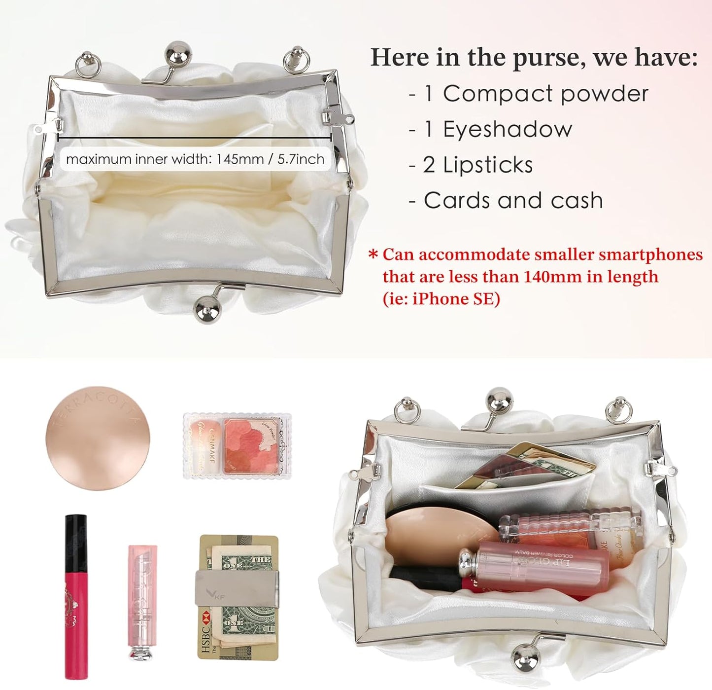 kilofly Missy K 7 Roses Clutch Purse, Satin, with Detachable Strap + kilofly Money Clip