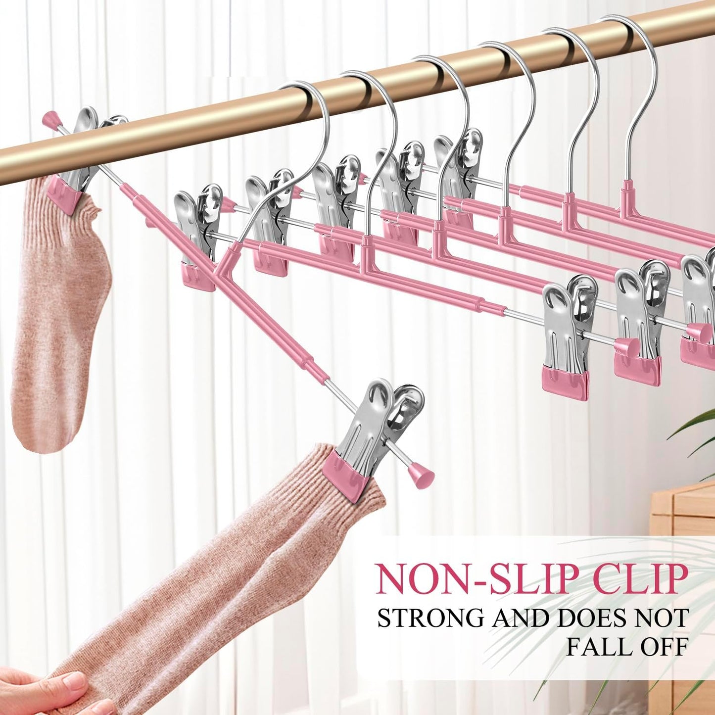 14Inch Black Pants Hangers with Clips 10 Pack Adjustable Skirt Hangers for Women Non-Slip Trousers Hanger for Jeans Clothes Hangers for Pants Heavy Duty Space Saving Shorts Hangers