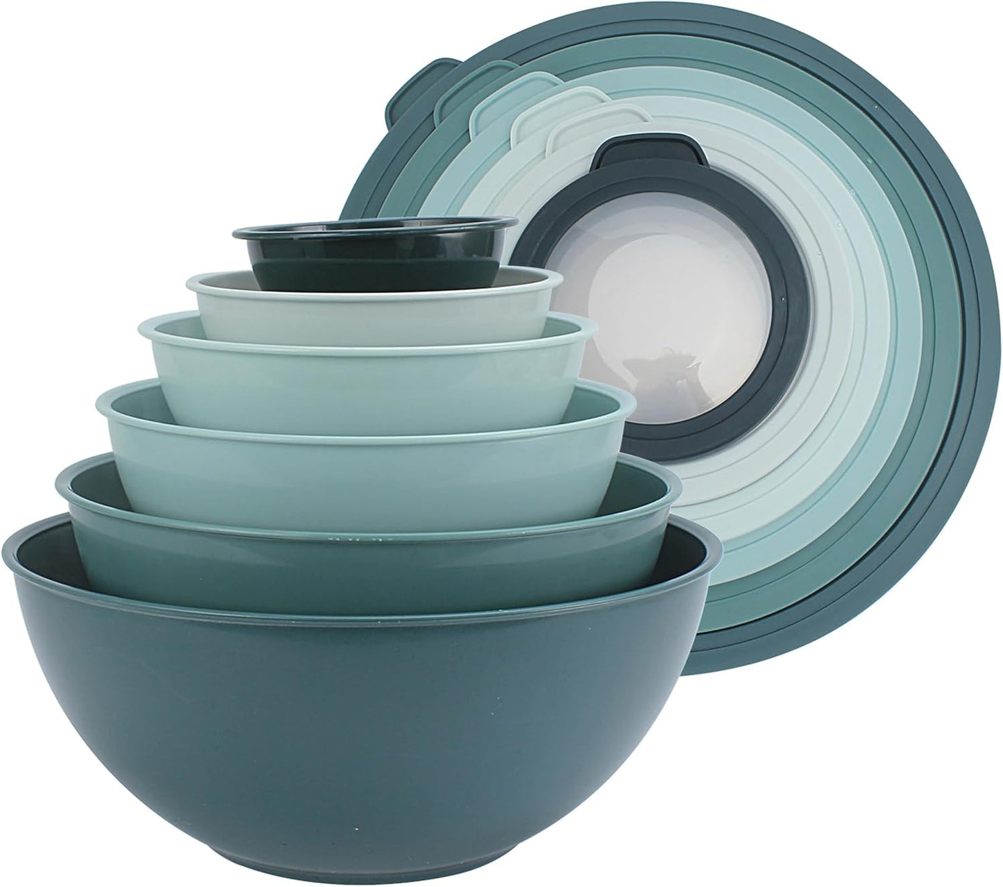 COOK WITH COLOR Mixing Bowls with TPR Lids - 12 Piece Plastic Nesting Bowls Set Includes 6 Prep Bowls and 6 Lids, Microwave Safe Mixing Bowl Set (Green)