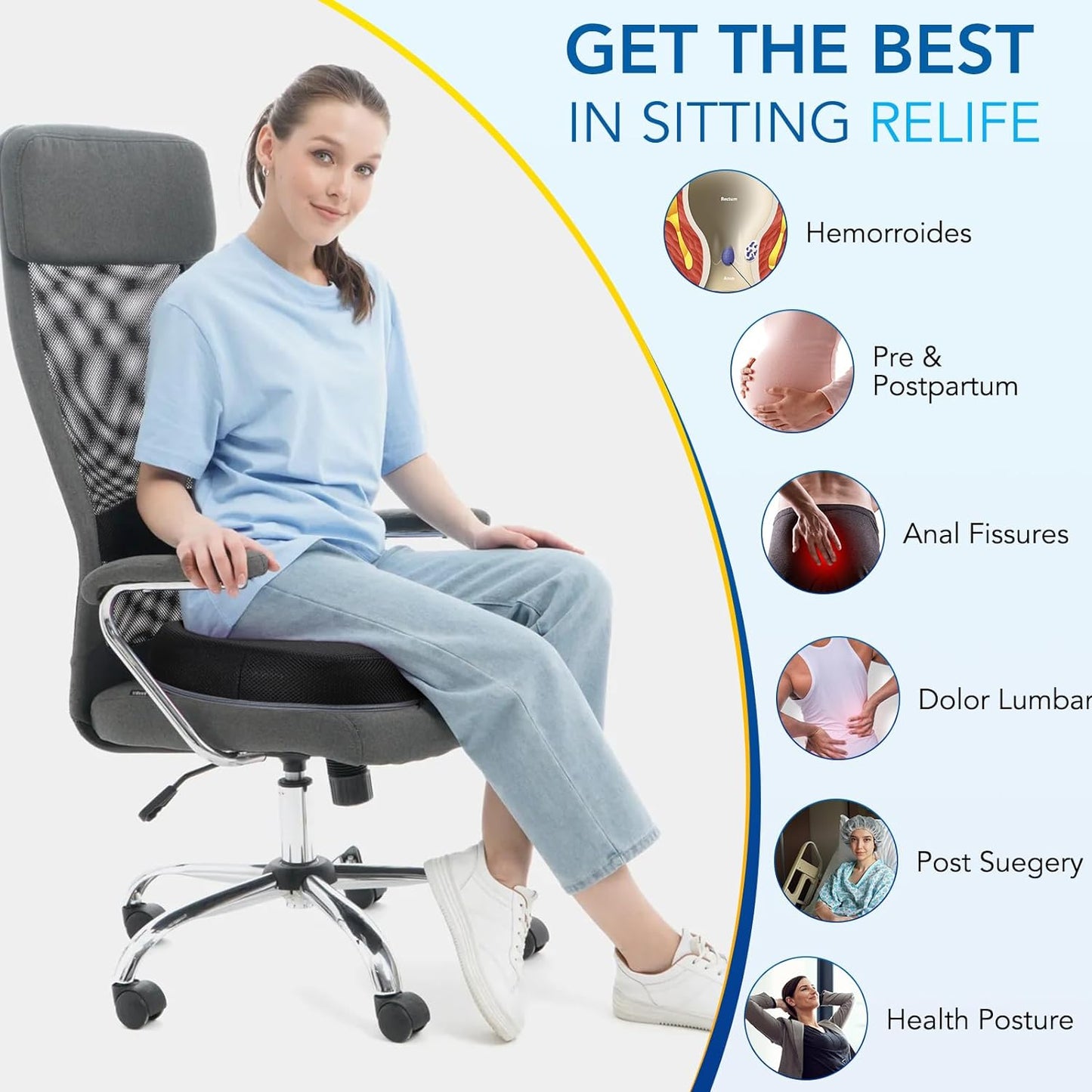 Gel Lumbar Support for Office Chair Back Support for Lower Back Pain Relief Cooling Chair Back Support Cushion Improves Posture Back Rest Memory Foam Back Support Pillow for Gaming Chair, Driving Seat