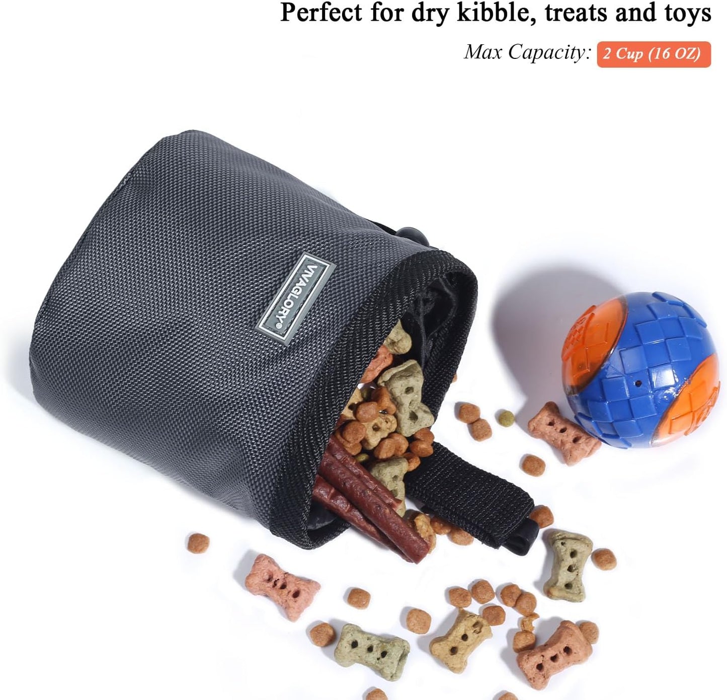 VIVAGLORY Dog Treat Bags, Puppy Pet Dog Training Treats Pouch Hands-Free 2 Ways to Wear with Adjustable Waistband and Built-in Dog Waste Bag Dispenser, Heather Black