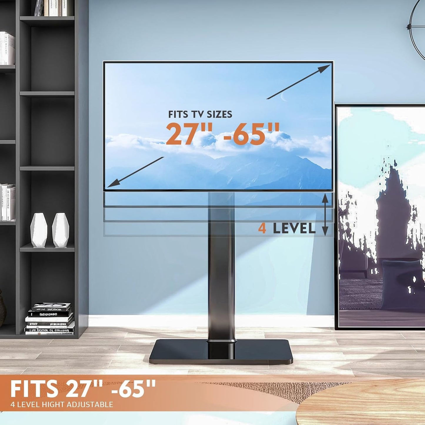 Universal TV Stand with Mount 80 Degree Swivel Height Adjustable and Tilt Function for 27 to 65 inch LCD, LED OLED TVs,HT1002B