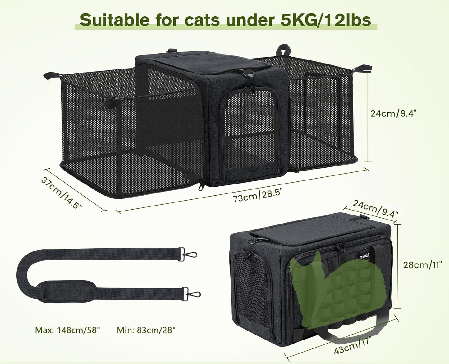 Approved Collapsible Cat Soft-Sided Carriers, Breathable Pet Carriers up to 5kg/12lbs, Portable Dog Carrier Great for Travel, Outdoor, Hiking, Camping(Gray)