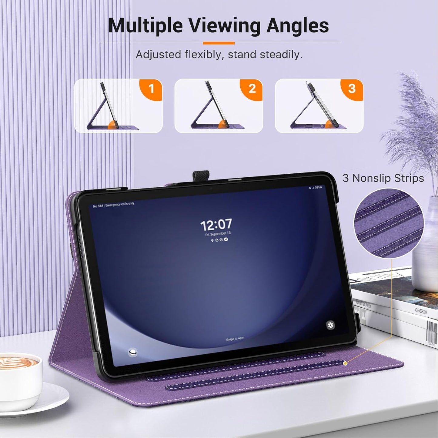 MoKo Case for Samsung Galaxy Tab A9 Plus 11" 2023 (SM-X210/SM-X216/SM-X218), PU Leather Multi-Angle Viewing Folding Stand Cover Case with Hand Strap, Front Pocket, Auto Wake/Sleep, Denim Blue & Brown