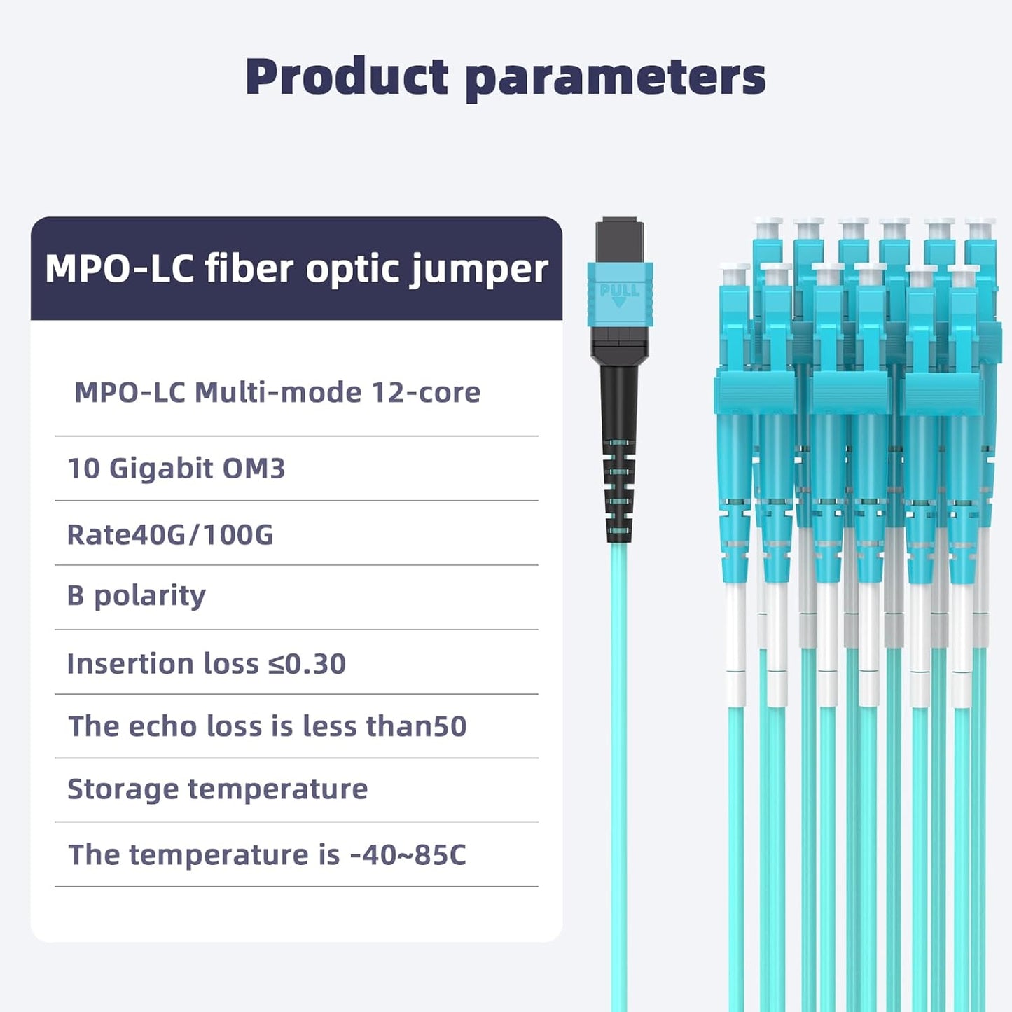 Jeirdus MPO-MPO Patch Cord, OM3 Multimode Fiber, 8-core Fiber for QSFP+ Transceivers, 30-Meter(100ft) 8 Strands