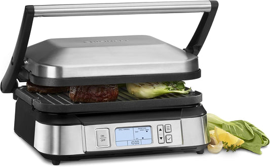 Cuisinart GR-6SC Contact Griddler with Smoke-less Mode + CGR-WAFPC Griddler Waffle Plates Attachments - PuriLite