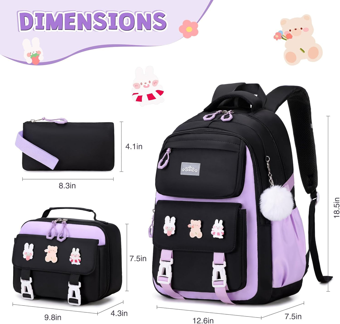 DIGOBAY Girls Backpack, School Backpack for Girls with Lunch Box Pencil Case Set for Teen Kids Girl Elementary Primary Middle High College School Bookbag with Cute Pins Pink