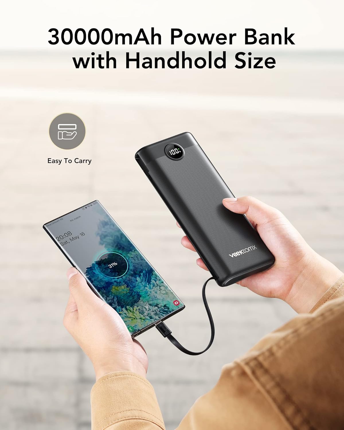 VEEKTOMX Power Bank with Built-in Cables 10000mAh Portable Charger for iPhone Slim Fast Charge USB C Battery Pack Travel Essentials Powerbank Compatible with iPhone, Samsung, Android, etc