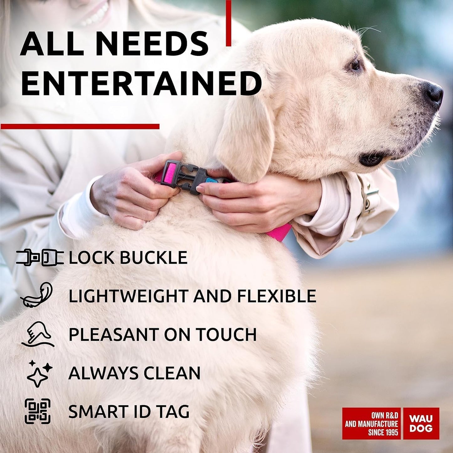 Waterproof Dog Collar - Adjustable Glow Dog Collar for Large Dogs, Small and Medium Dogs - Heavy Duty Dog Collars with Durable Metal Clasp and QR Dog Tag - Glow in The Dark Dog Collars