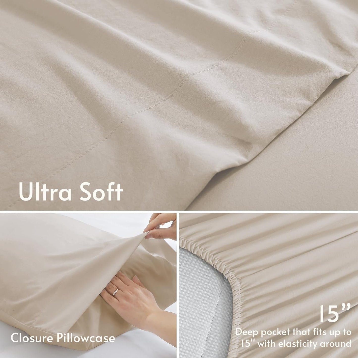 JOLLYVOGUE Queen Size Bed Sheet Set - 4 Piece Bed Sheets Set with Deep Pocket - Soft Breathable & Cooling - Resists Shrinkage & Fading Draps Queen - Easy Care (Dark Grey)