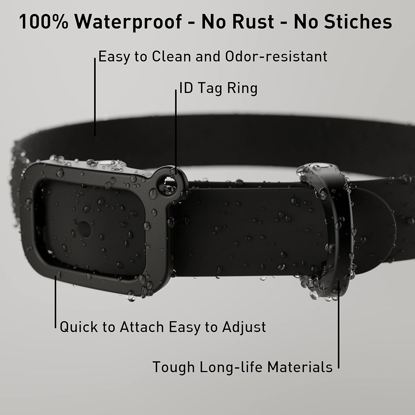 Waterproof Dog Collar - Durable, Comfortable and Adjustable Silicone Dog Collar with Wear Resistant Buckle and ID Tag Ring for Small Dogs by Nuvuq (Black, Small)