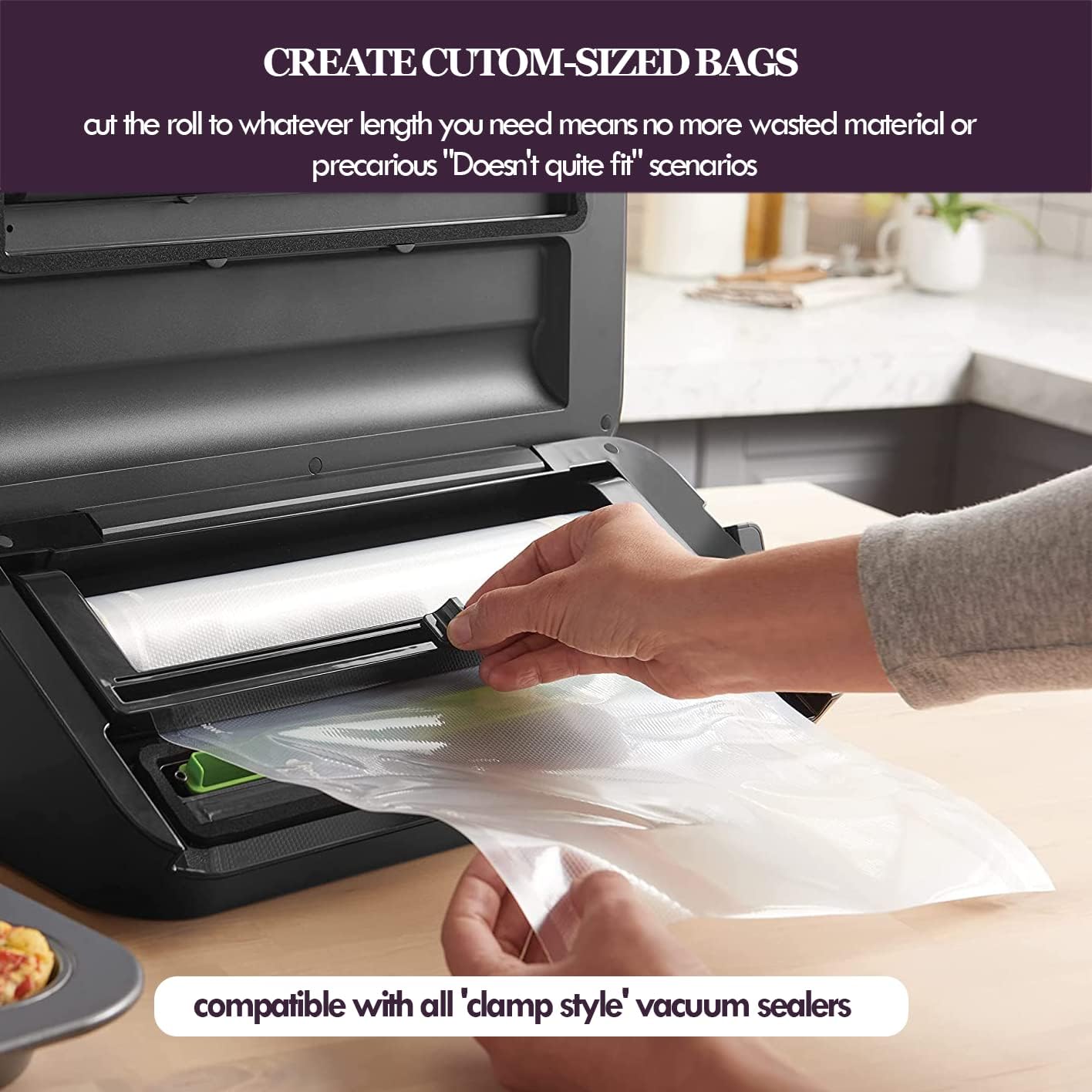Mesliese Vacuum Sealer Bags Rolls for Custom Fit 8''x16' 3 Pack, Heavy-Duty Thick Food Bag, BPA-Free, Freezable, for Sous Vide, Storing Raw, Cooked Foods| Universal Compatibility