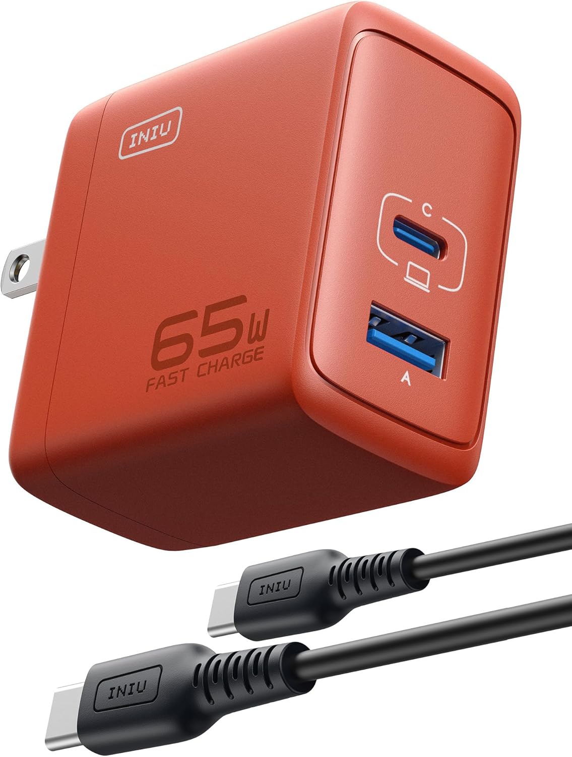 INIU USB C Charger, 65W Fast Charging GaN Wall Charger, 2-Port Compact Foldable PD PPS Charger Block for MacBook Pro/Air, iPad Pro, iPhone 16/15, Galaxy S23, Dell XPS 13, Note 20/10+, Steam Deck