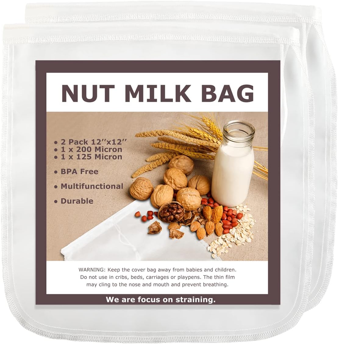 Purilite Select 100% Cotton Nut Milk & Cheesecloth Bags (2 Pack)