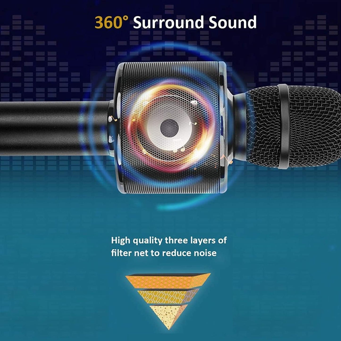 BONAOK Wireless Bluetooth Karaoke Microphone,3-in-1 Portable Instrument Wireless Microphone Mic Speaker Machine Home Party Birthday for All Smartphones(Black)